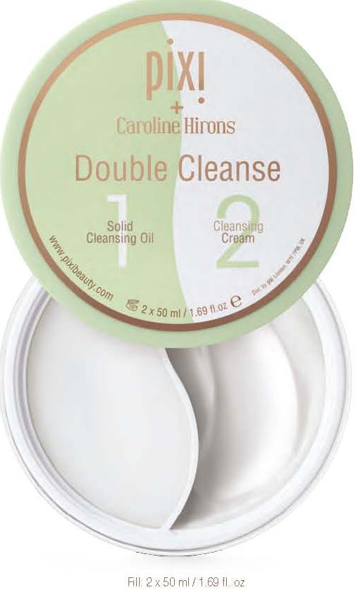 Double cleanse. 2 fórmulas en 1 sólo envase. Un lado contiene un aceite limpiador sólido y el otro una crema limpiadora.