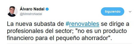 El ministro Álvaro Nadal bloquea a los ciudadanos el acceso a la generación de energía