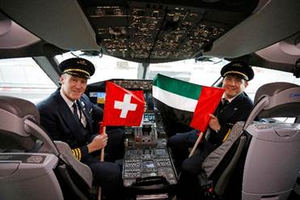 El Capitán George Douglas y el Primer Oficial Mangino Pablo Octavio García operaron el primer servicio B787 Dreamliner desde Abu Dhabi a Ginebra.