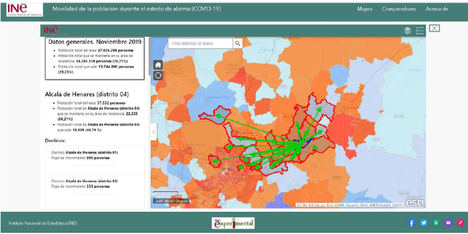 Captura de pantalla del mapa que muestra desde dónde se desplaza la población durante
el estado de alarma en un área concreta, desarrollado por el INE con tecnología de Esri.