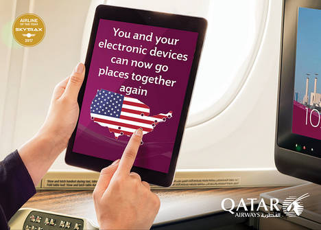 Estados Unidos levanta el veto a los aparatos electrónicos en los vuelos de Qatar Airways