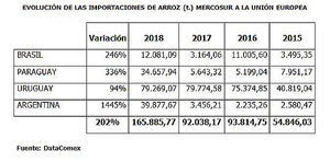 Unión de Uniones destaca que las importaciones de arroz de Mercosur a la UE aumentan un 200% en los últimos cuatro años