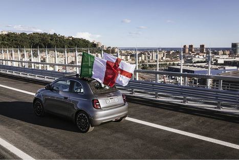 El Fiat 500 cruza el nuevo viaducto San Giorgio de Génova