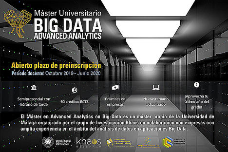 La UMA abre el período de preinscripción de la IV Edición del Máster Advanced Analytics on Big Data