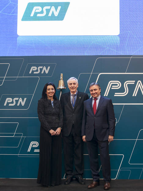 El secretario del Consejo de Administración de PSN, Esteban Ímaz, junto a la directora general del Grupo PSN, Cristina García Jiménez, y el director general de PSN Mutua, Jesús María Rioja.