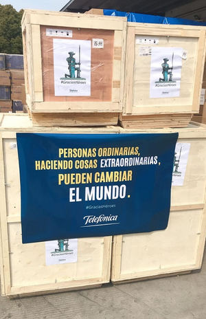 Telefónica compra 150 toneladas de equipamiento sanitario y desarrolla toda la logística para su entrega en España