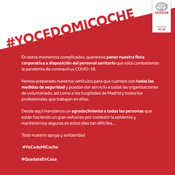 Toyota España se suma a #YoCedoMiCoche
