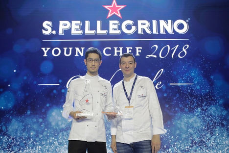 Yasuhiro Fujio, ganador de S.Pellegrino Young Chef 2018, junto a su Mentor Chef, Luca Fantin.